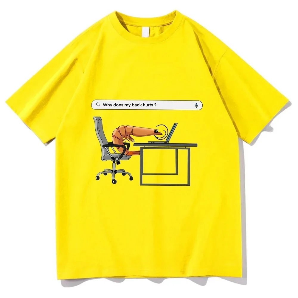 لماذا يؤلم ظهري مضحك الروبيان المطبوعة بلايز المرأة الجولة الرقبة قصيرة الأكمام التي شيرت الملابس خمر الصيف ملابس كاجوال