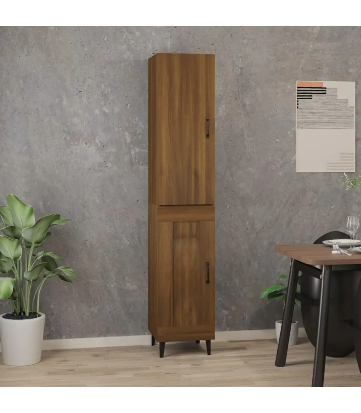 High sideboard brown oak plywood 34,5x34x180 cm