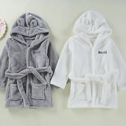 Children's Flannel Hooded Bathrobe Wear Home wear Cute Baby Bathrobe Warm Boys Girls Soft Solid Home Clothes