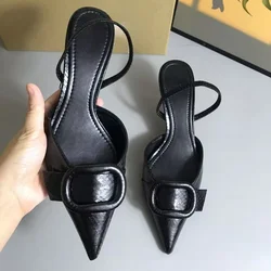 Black Leather Sexy Women's Pumps Elegant Pointed Toe Office Work Ladies High Heeled Shoes 2026 Spring Dress Slingbacks Footwear