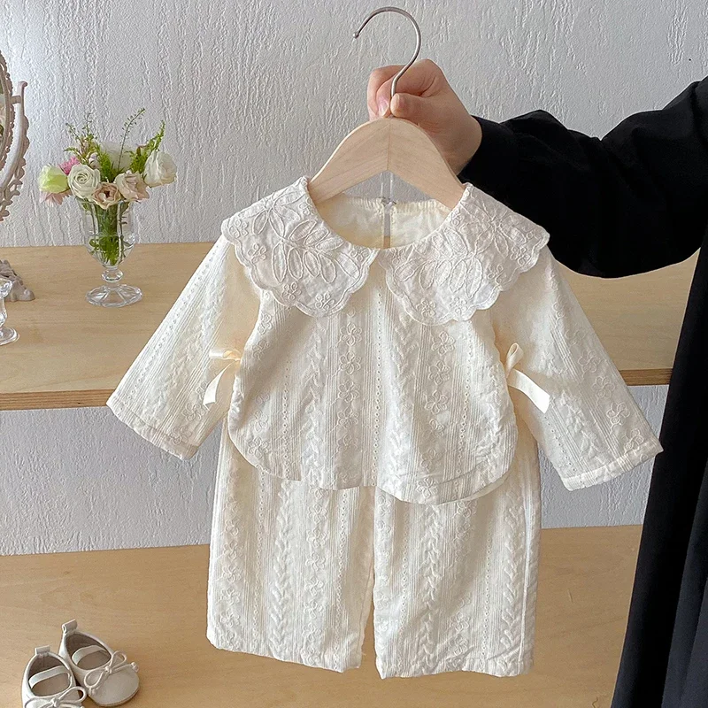 

2025 New Autumn 0-4Yrs Infant Baby Girl Clothes Suit Long Sleeved Cotton Embroidered Shirt+Pants Newborn Baby Clothing Set