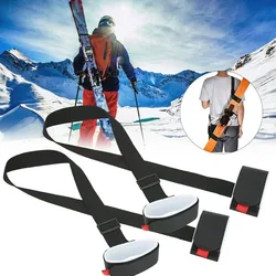 2 Packs Adjustable Ski and Pole Carrier Strap Shoulder Carrier Lash Handle Belt with Cushioned Fastener Tape Strap Loop