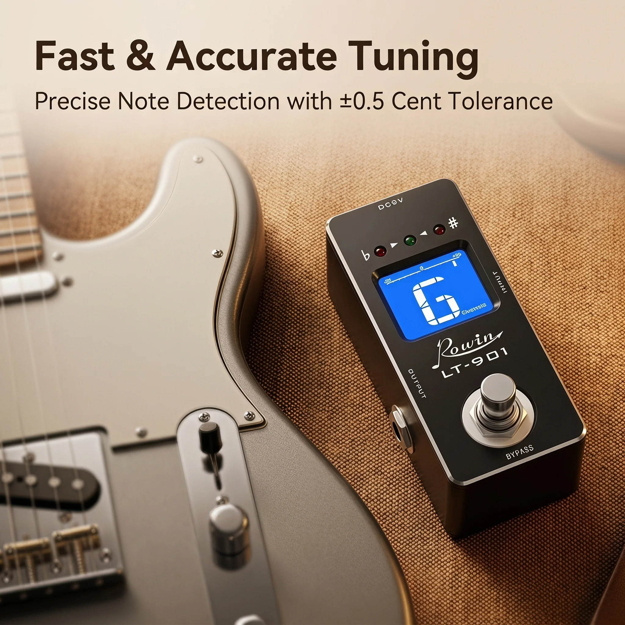 Rowin Guitar Effect Pedal Chromatic Tuning Lt-901 Mini Tuner Pitch True Bypass 9V for Guitar Bass Violin Ukulele LT-910