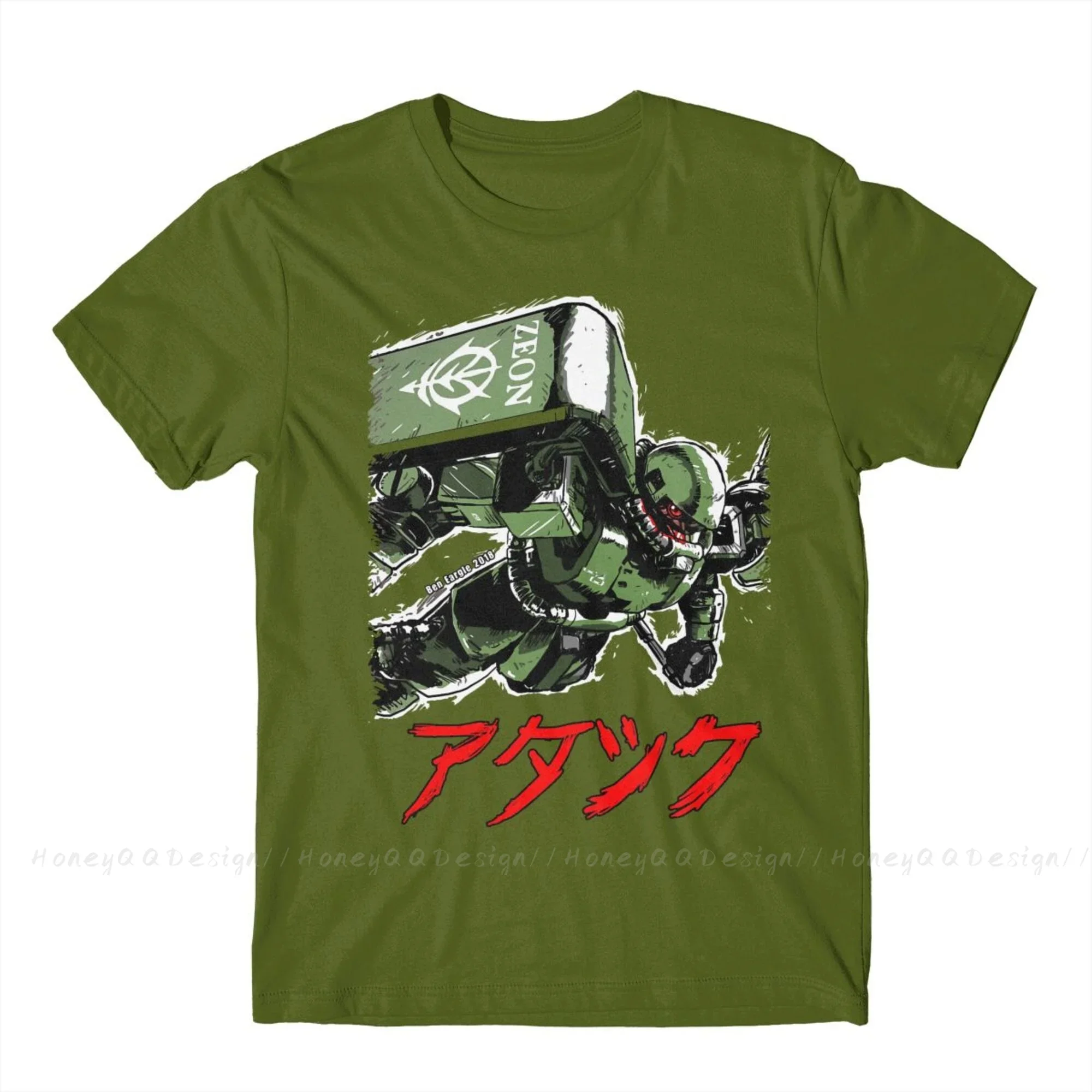 Print Cotton Shirt Hombre Zaku Attack Men Fashion Streetwear Adult T Shirt O neck