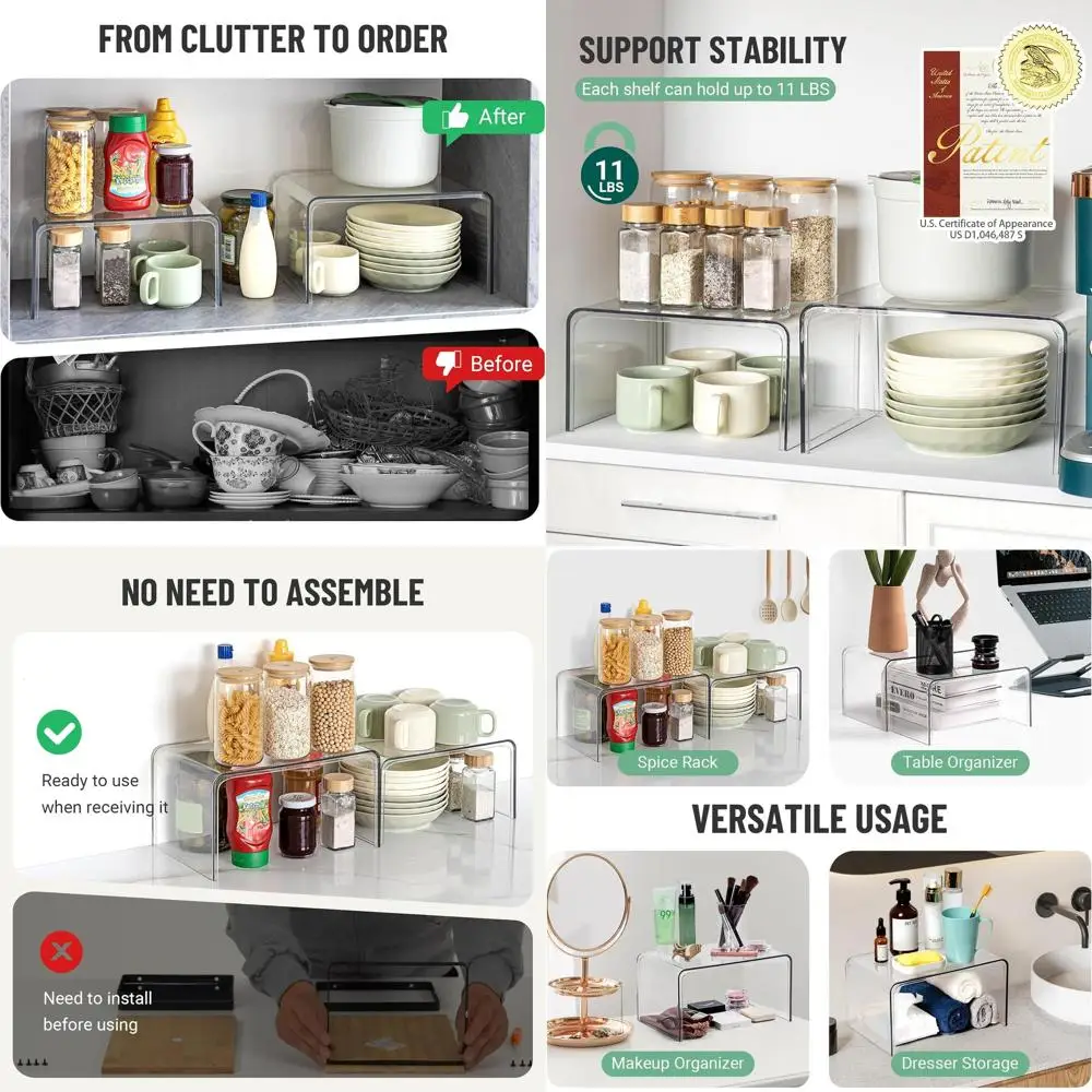 

4-Piece Clear Storage Set for Spice Racks, Pantry, and Shelves - Ideal for Kitchen, Bathroom, Desk, and Countertop Organization