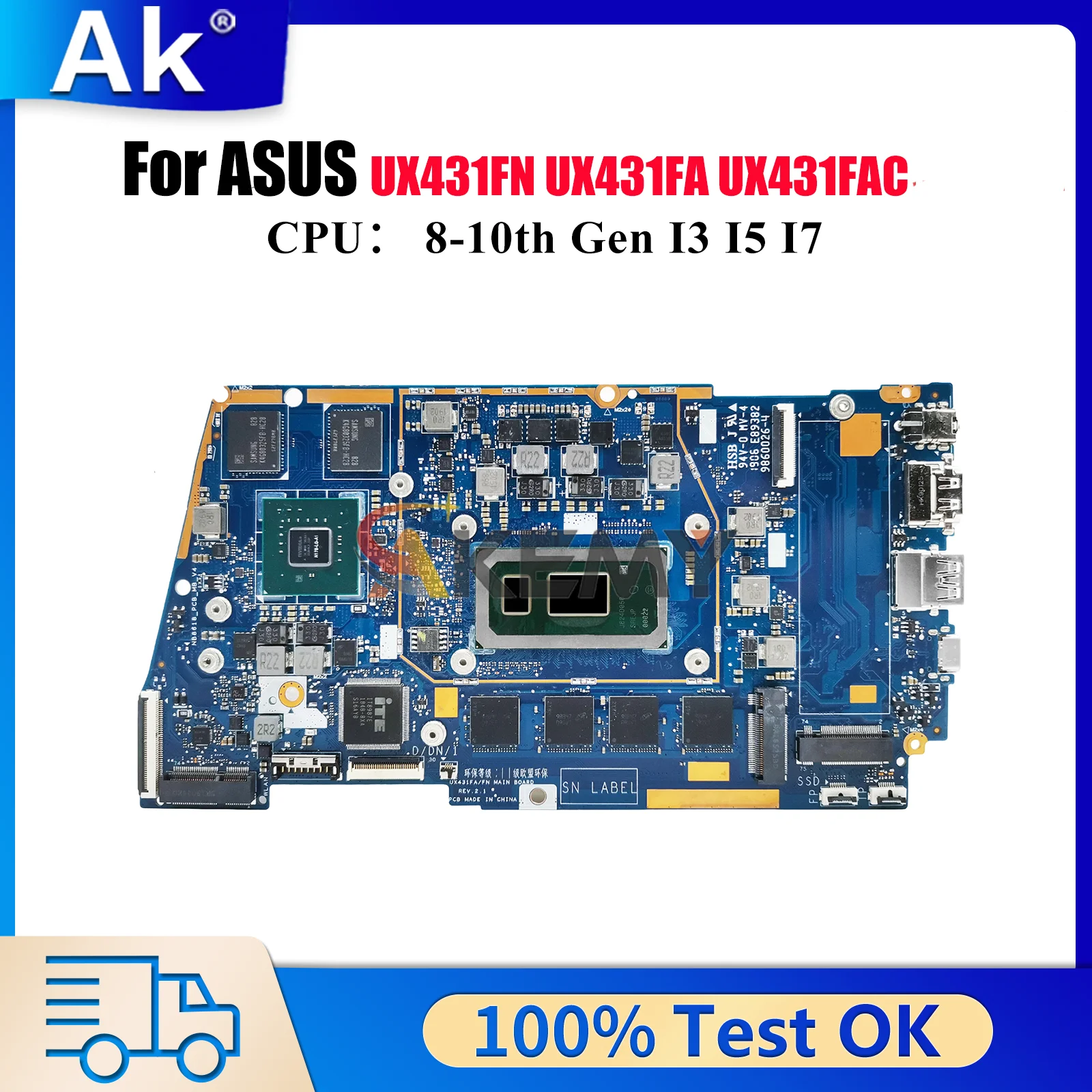 

UX431FN Laptop Motherboard For ASUS ZenBook UX431FN U4500F X431F S4500F UX431F S431F Mainboard With I3 I5 I7 CPU 100% tests OK