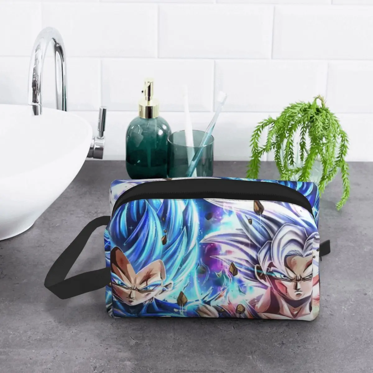 Trousse de maquillage Vegeta et Goku Power Up pour femme, trousse de toilette de voyage, trousse de rangement pour cosmétiques