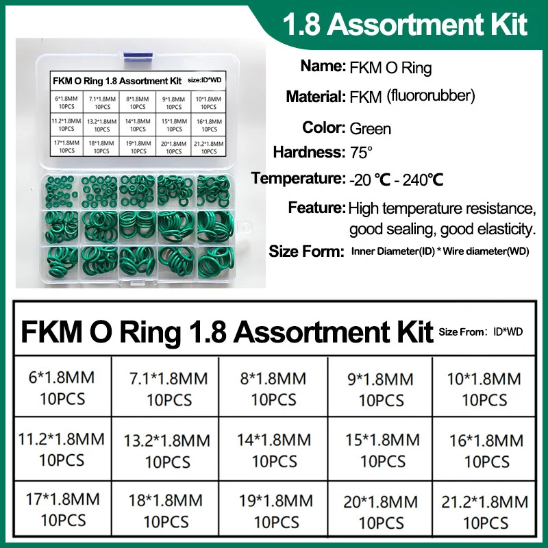 VMQ O-Ring-Dichtungsscheiben-Set aus Silikonkautschuk, FKM-Sortimentssätze für O-Ring-Dichtungen aus Fluorkautschuk, für die Autoreparatur von Luftgasaanschlüssen – Detail 5
