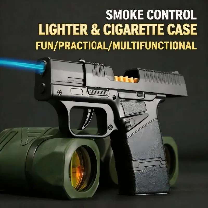 New Gun Lighter Type of Butane Inflatable Windproof Straight Forward Blue Flame Lighter and Smoking Accessories Smoking Man Gift