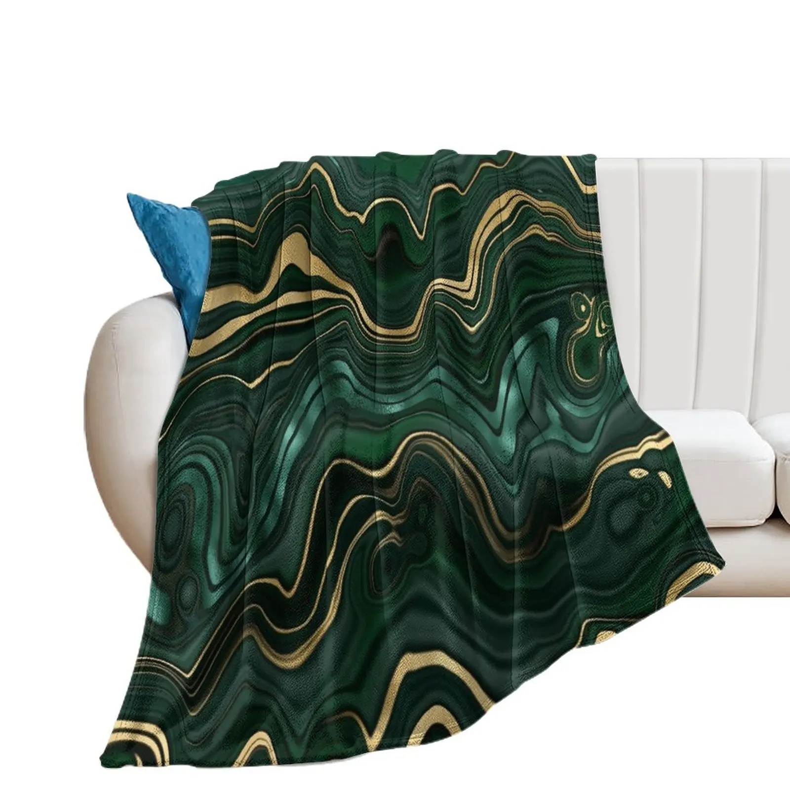 

Malachite Faux Marble Texture With Gold Veins IV Throw Blanket Luxury Designer Beautifuls Large Retros Blankets