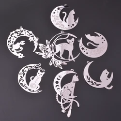 10pcs  Stainless Steel Moon and Cat etched Charms  Pendant DIY Jewelry Wholesale Supplies