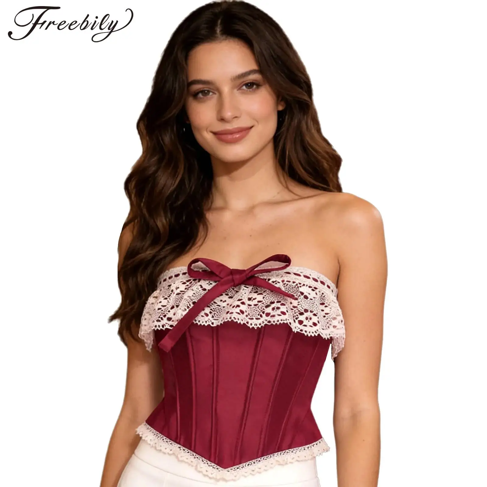 

Женские винтажные топы-корсеты в стиле Ренессанс с кружевной отделкой, без бретелек, укороченные, для уличной моды и клубных вечеринок