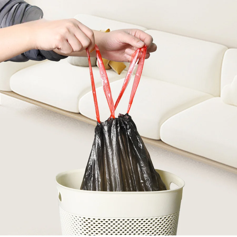 Thickened Drawstring Closed Garbage Bag Household Affordable Portable Trash Can Medium Large Plastic Bag