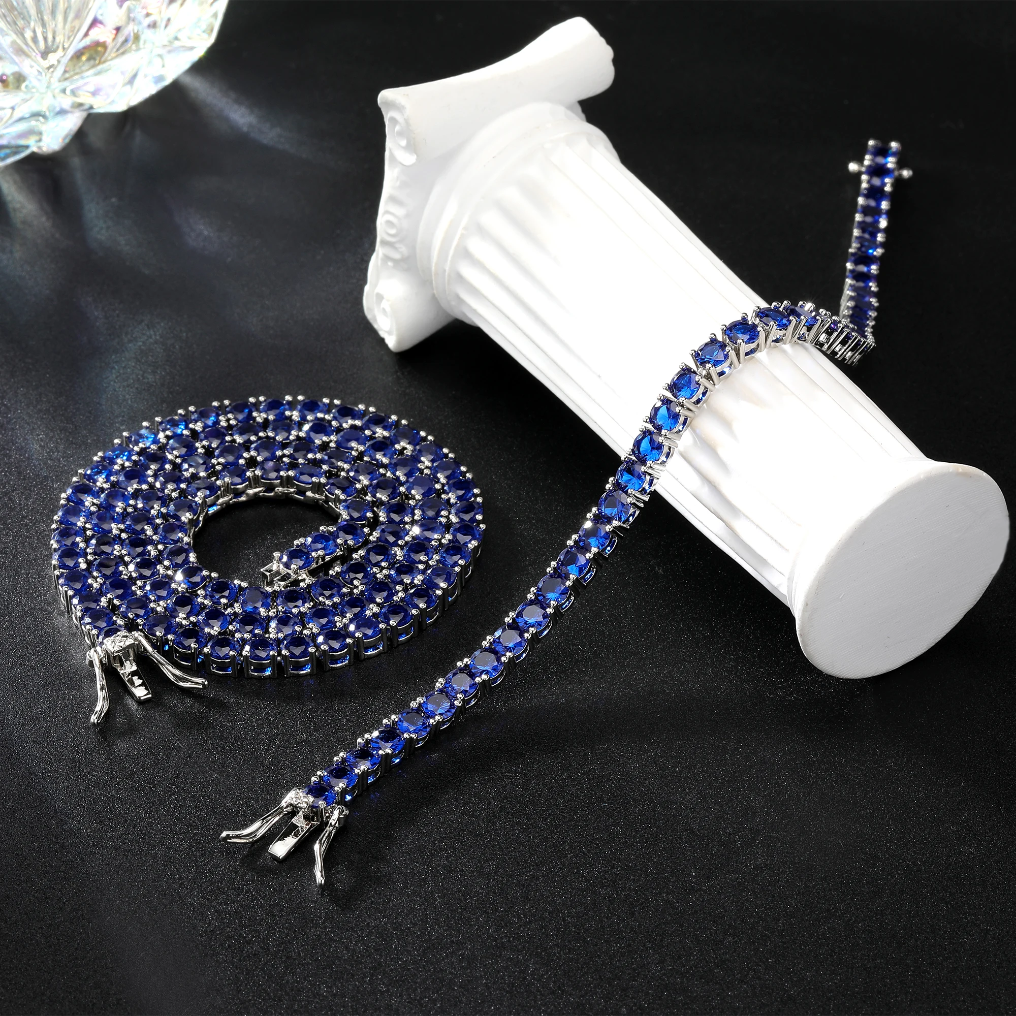 

Круглый теннисный комплект украшений с синим кубическим цирконом 4 мм для рождественского подарка