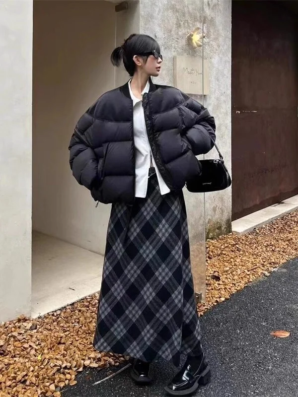 

Короткая черная хлопковая куртка женская в бейсбольном стиле, зимняя, повседневная, свободного кроя, для поездок на работу, с воротником-стойкой, утепленная, с длинными рукавами, на молнии