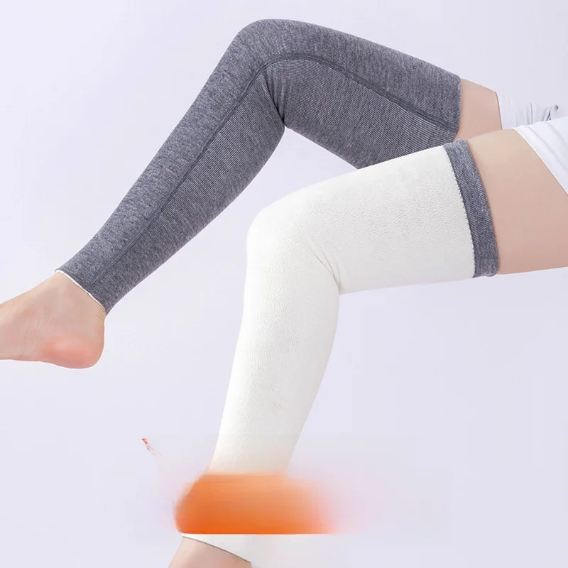 暖かいフリースレギンス膝プロテクター男性と女性用ウール膝キャップ冬用防寒関節プロテクター拡張滑り止め