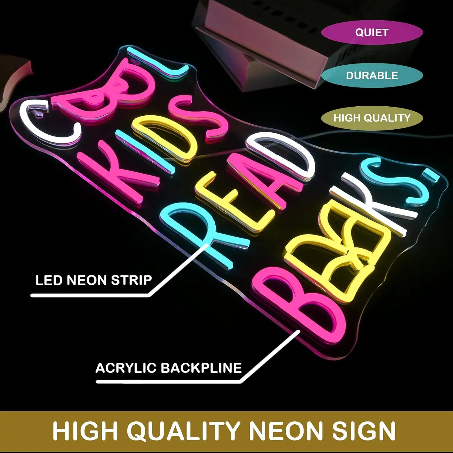 Cool Kids Read Books Neon Sign USB Dimmable LED Neon Light for Classroom Library Bookstore Study Room Decoration Gift