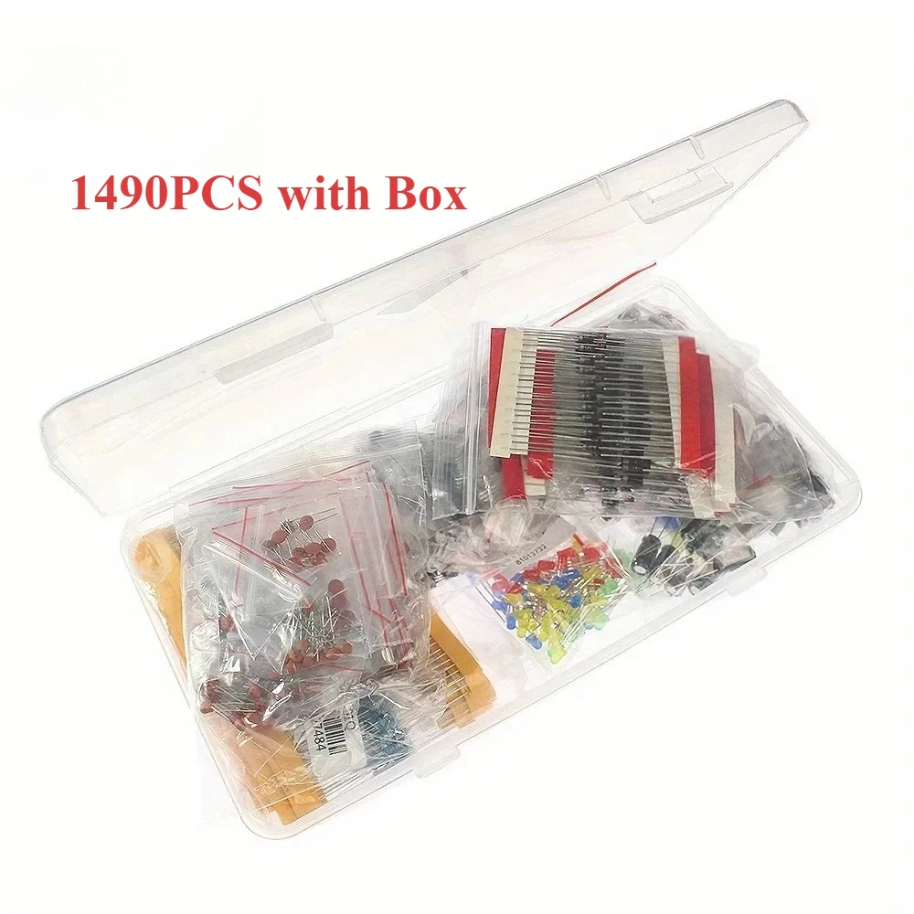 

1490 шт. электролитический конденсатор керамический комплект резистор светодиодные диоды набор транзисторов DIY ассортимент наборы электронных компонентов