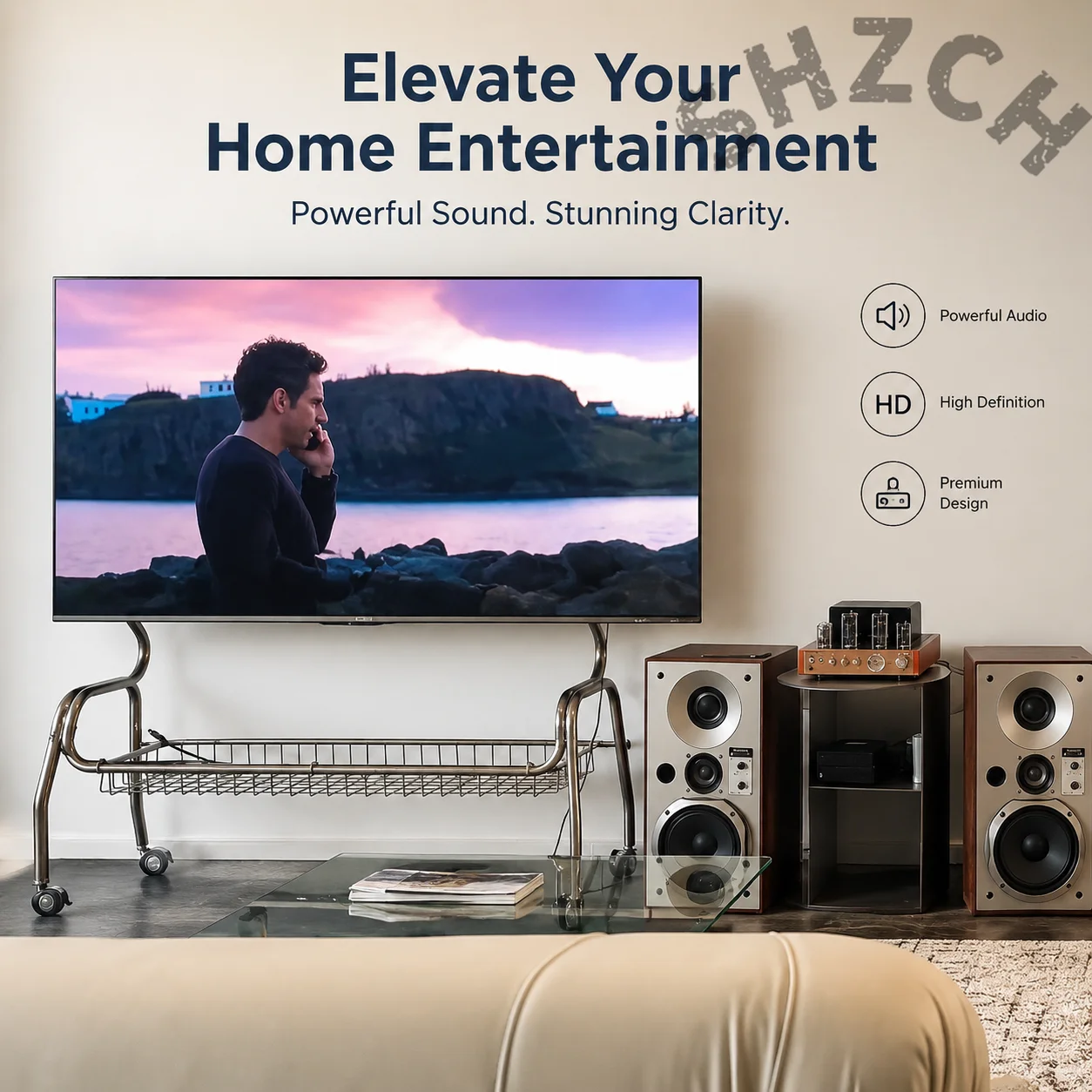 Stainless Steel TV Stand for 32–75 Inch TVs – Modern Minimalist Design with Storage Basket, Easy Assembly, Ideal for Living Roo