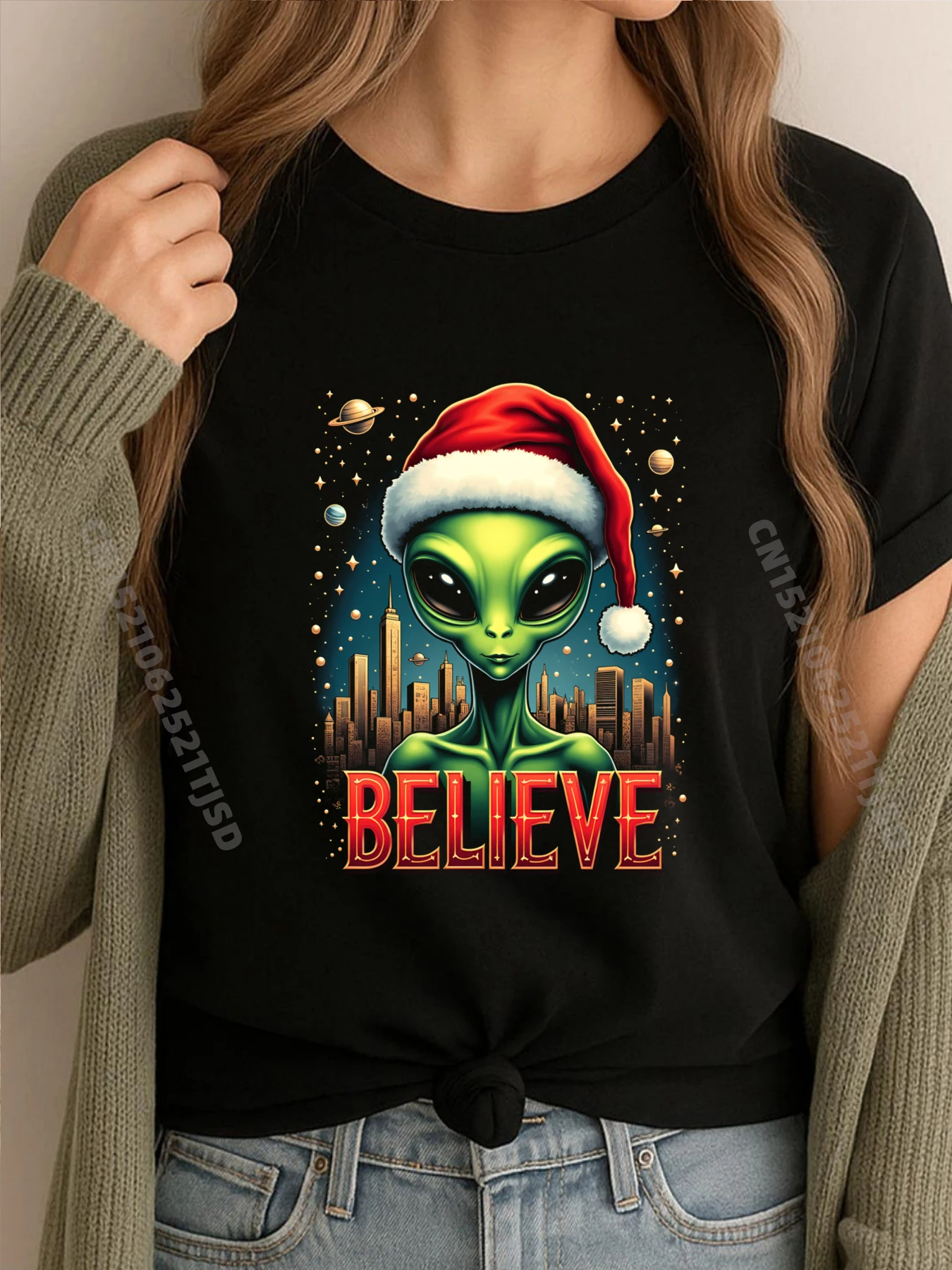 

I Want To Believe Aliens Ufo Area 51 Roswell Alien Christmas Plain Shirt Brand Clothing Washed Tshirt for Woman
