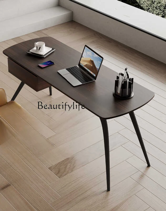 

Italian minimalist solid wood desk modern minimalist smoky color study computer desk