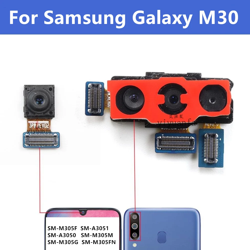 

Задняя фронтальная камера для Samsung Galaxy M30 SM-M305, задняя селфи фронтальная, задняя сторона, модуль камеры, запасные части