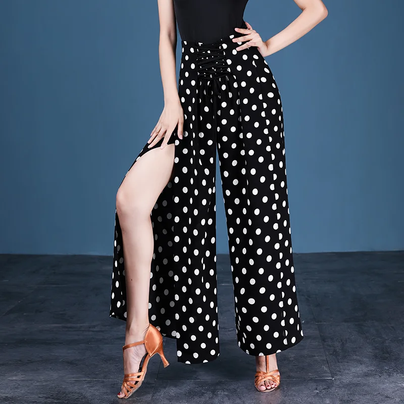 Latin Dancers Spring and Summer New Dance Pants Ballroom Pants Women\'s Pants Training Suit Polka Dot Ballroom Black  Hoofer