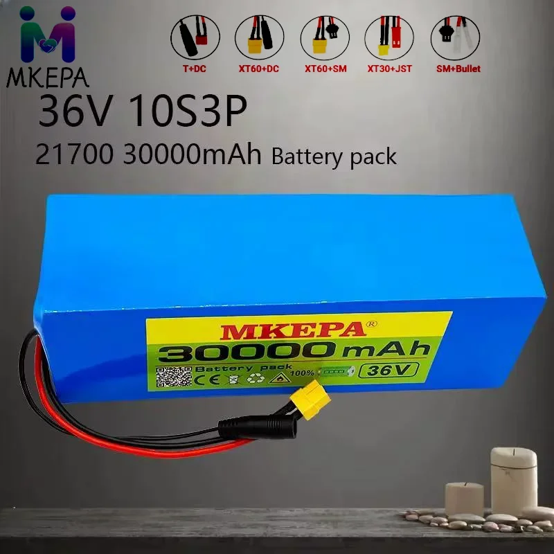 NEW 36V 30AH 21700 5CLithium Battery pack 10S3P 30000mAh 500W high power electric bicycle battery 36V eBike Battery