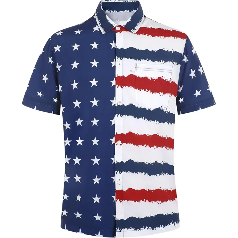 

Men Summer Hawaiian Shirt Short Sleeve Aloha Beach Style with Tropical American Print