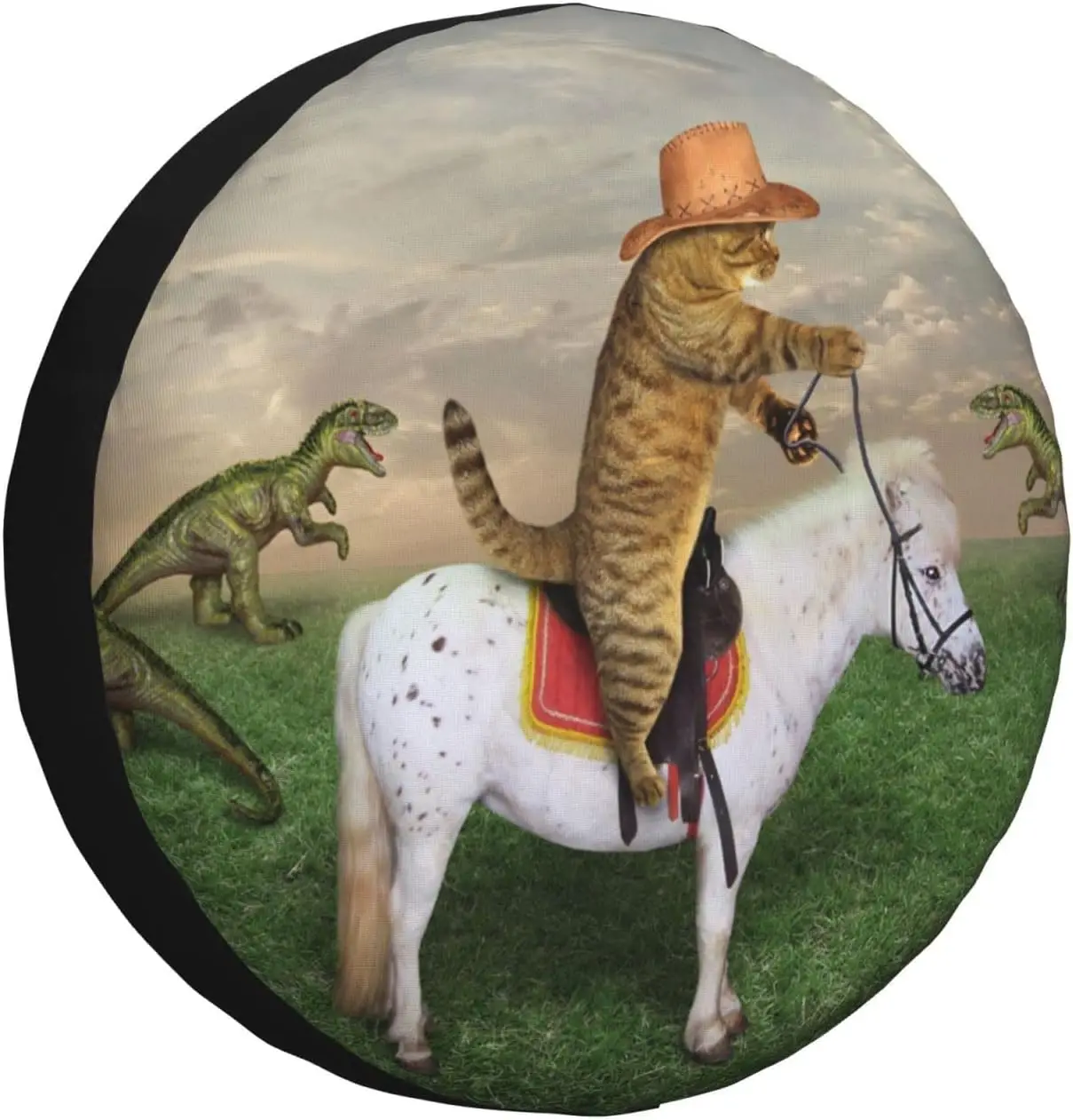 Cowboy Cat and Dinosaur Spare Tire Cover for Trailer Camper Funny Tire Covers Wheel Cover Wheel Protectors Universal