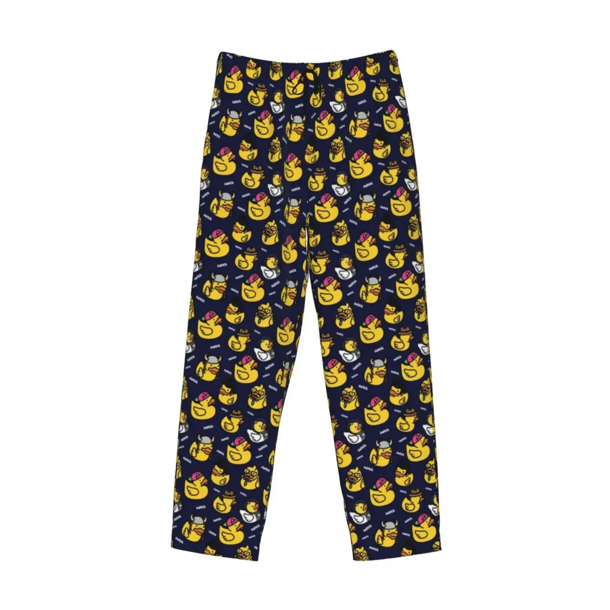 Custom Cartoon Animal Rubber Duck Pajama Pants Men\'s Lounge Sleep Stretch Sleepwear Bottoms with Pockets