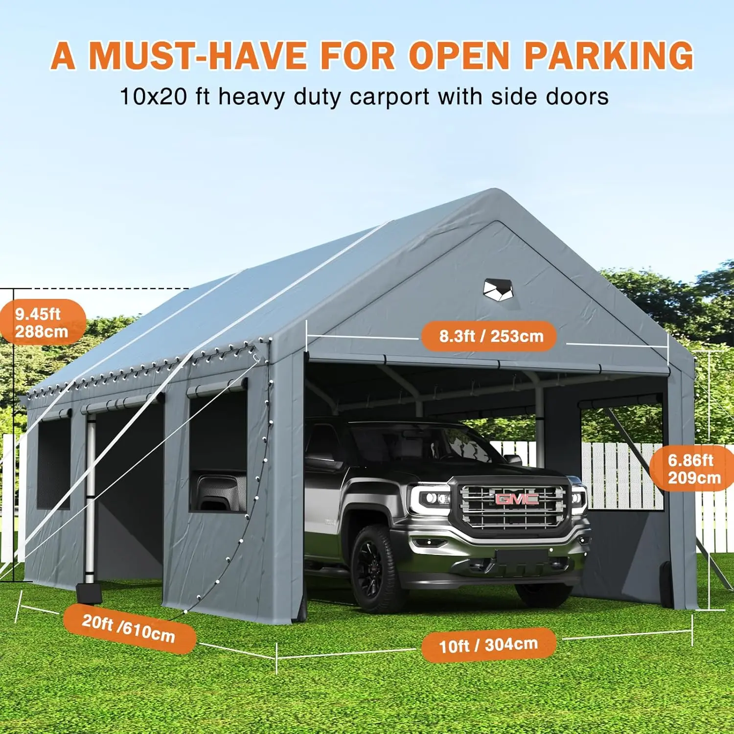 Carports 10X20 Heavy Duty，Portable Car Port Garage，Carport Canopy With Side Doors，Outdoor Car Shelter All Weather