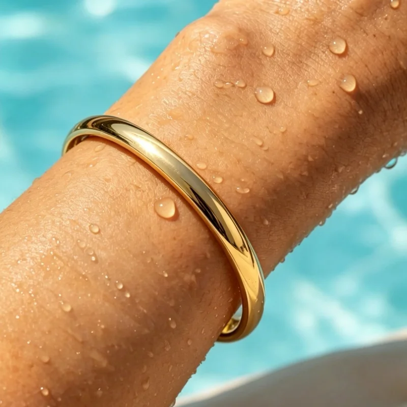 

Women Minimalist Gold Tone Plain Bangle Smooth Polished Cuff Trendy Waterproof Accessories