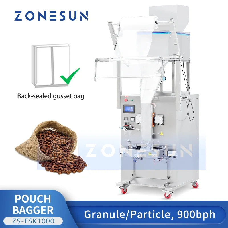 ZONESUN التلقائي العمودي شكل الحبيبية كيس مزموم وزنها ملء آلة الختم VFFS التعبئة والتغليف مجمعة حقيبة التعبئة ZS-FSK1000
