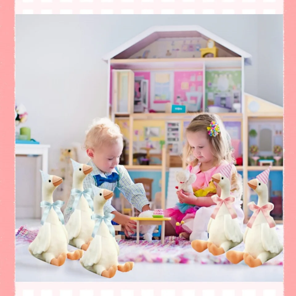 6/16er-Set Adopt A Goose Party-Geschenk, 11,8 Zoll großes Gänse-Kuscheltier, eine lustige Gans mit Mini-Hut und Schleife für Babyparty und Geburtstag – Detail 7
