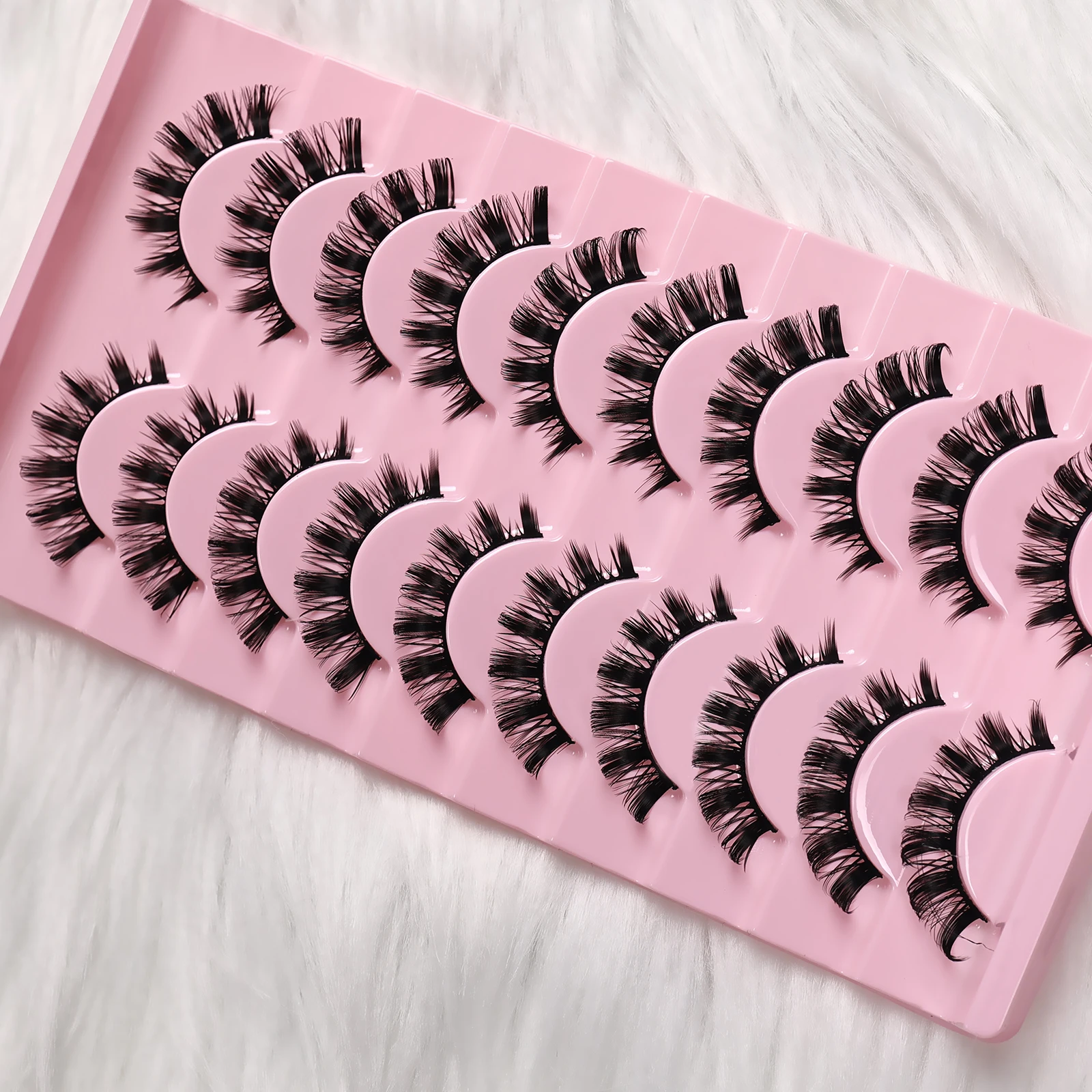10 pares de cílios postiços russos d curvados, cílios postiços macios e reutilizáveis para data diária de festa, extensões de maquiagem para os olhos para iniciantes