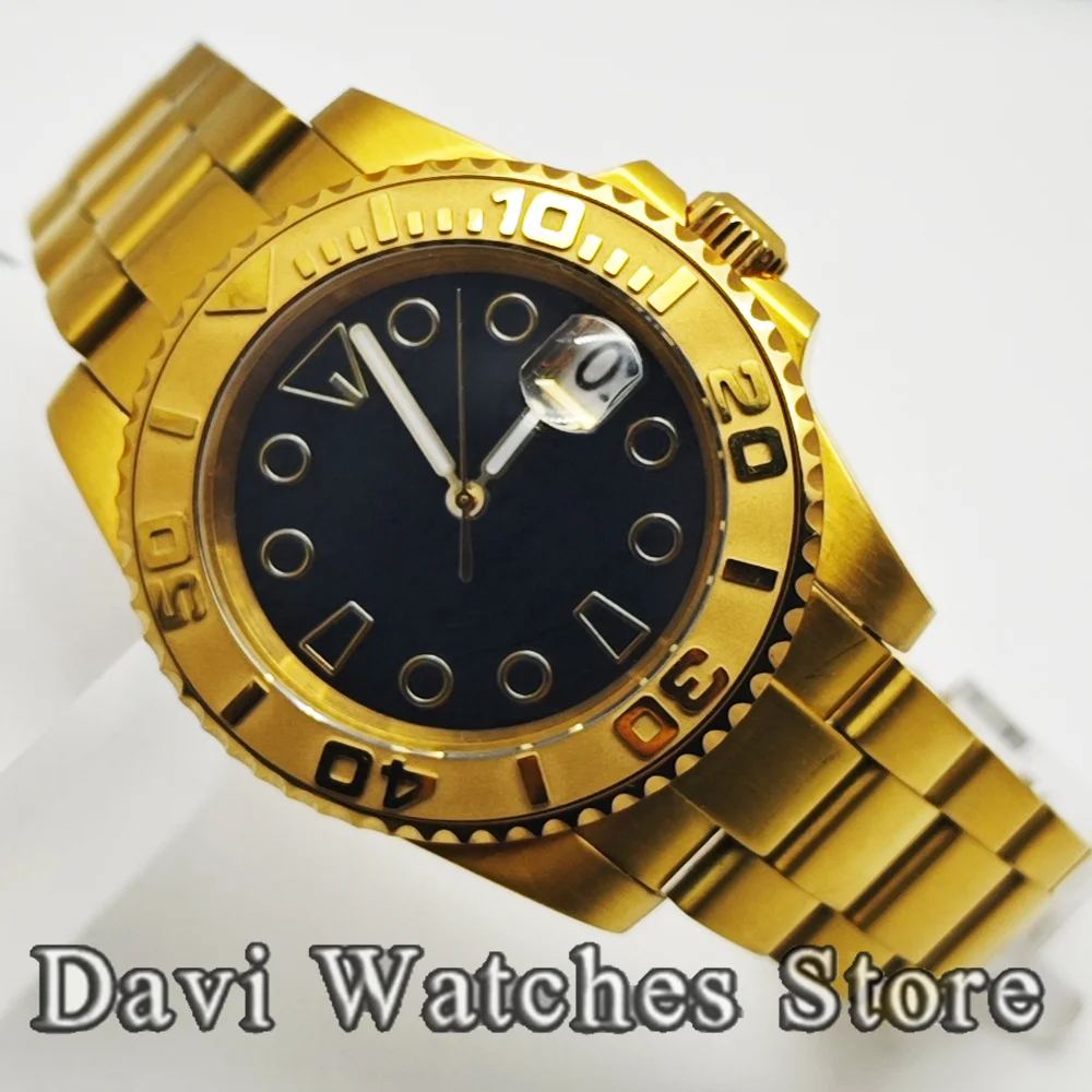 RICHUS 40mm NH35 Golden Watch Sapphire Mechanical Men Watches Waterproof 200m Stainless Steel NH35 Movement