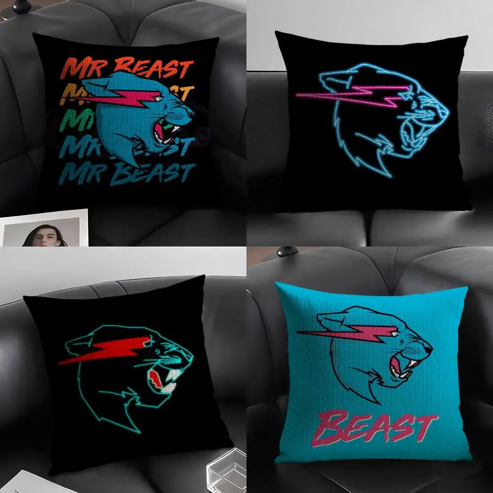 Famoso M-MrBeast Cool funda de cojín de lino Natural tela orgánica impresión de doble cara sofá decoración del hogar funda de almohada de regalo