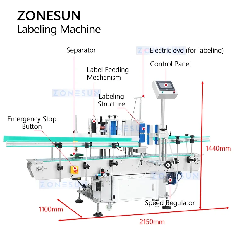 ZONESUN Round Bottle Wrap Around Labeling Machine ZS-TB400 Fire Extinguisher Big Cylindrical Containers Customizable Packaging