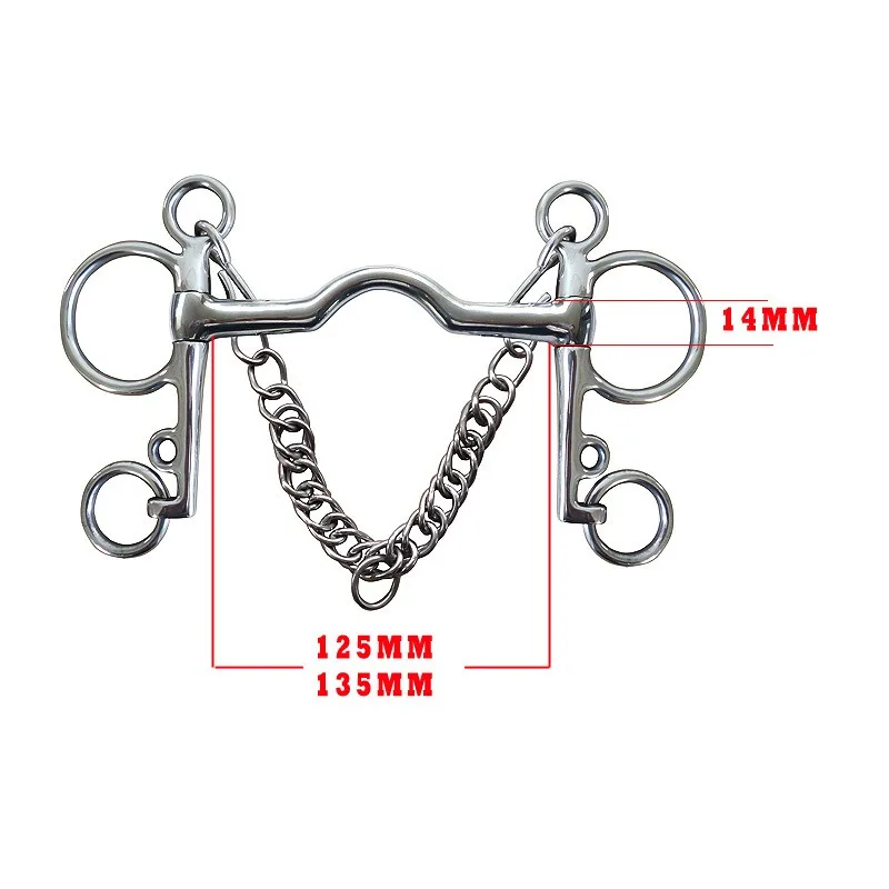 Stainless Steel Pelham Bit Low Port Mouth With Hooks&Curb Chain