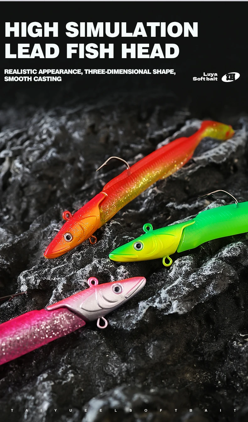 TAIYU Set Leuchtköder Weichköder Aal T-Flosse 12cm 23g Langsam Sinkender Bleikopf-Lure Kunstköder für Barsch/Forelle/Hecht – Detail 7