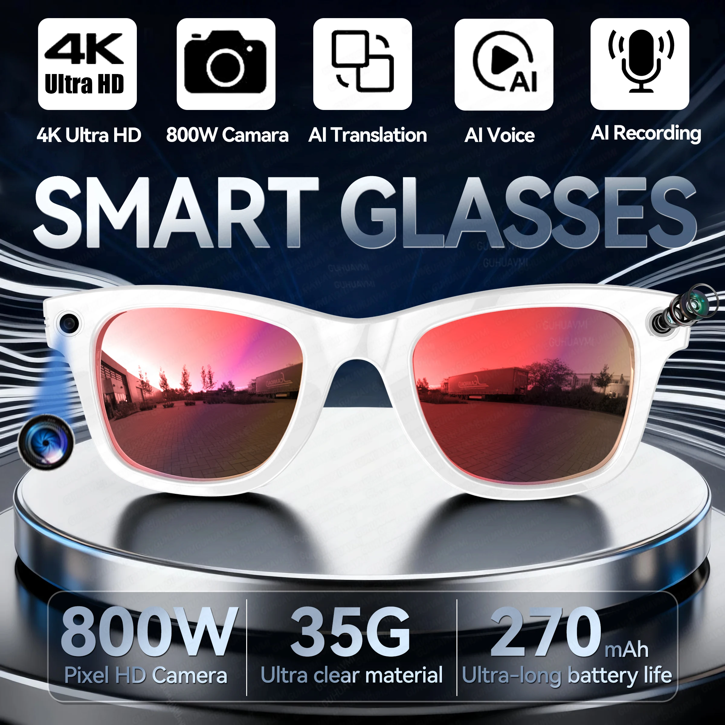 2025 Smart Glasses Women Wireless Bluetooth Call Sunglasses 800W Pixel Dual Camera Voice Assistant Intelligent Translation Glass