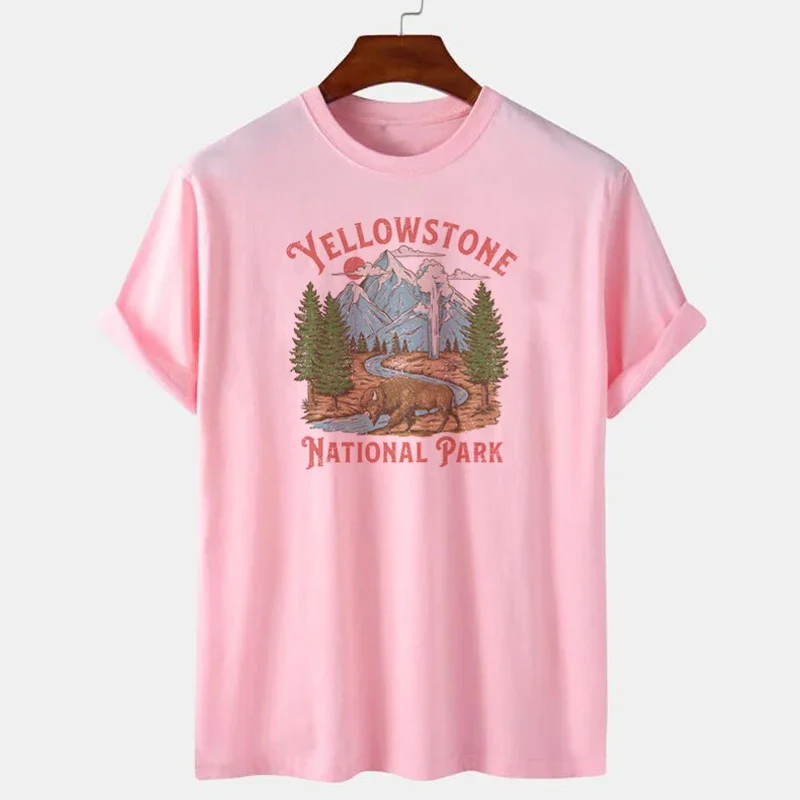 Mountain Hiking T Shirt Yellowstone National Park T Shirt Oversized Vintage Cute Adventure Graphic Tees Women Retro Boho Tops