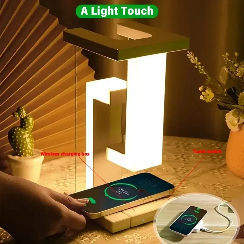 Wireless Charger Pad Stand Anti Gravity LED Night Light Table Desk Lamp For iPhone Samsung Xiaomi 15W Fast Charging Dock Station