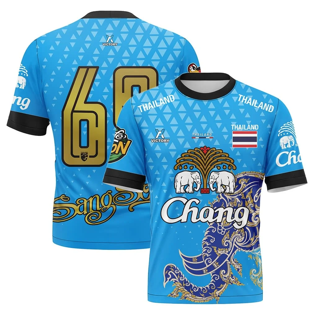 

Thailand National Team Style Jersey Chang Beer Elephant Print Quick Dry Sport T Shirt for Men Women Casual Daily Training Moto
