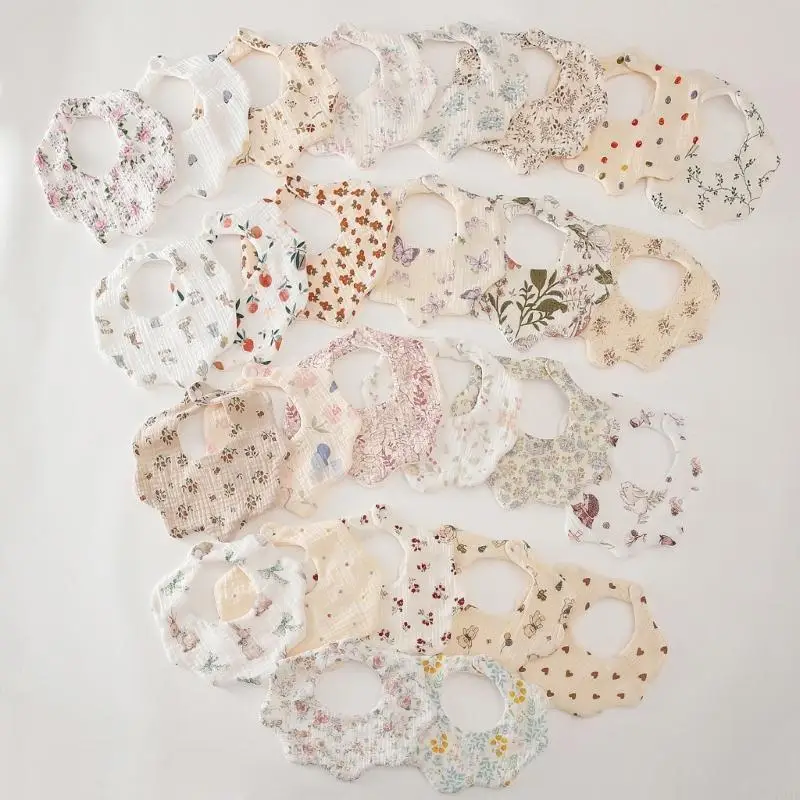 

Soft Baby Bib Absorbent Cotton Bandana Baby Feeding Bib Easy Clean Bib Multiple Pattern Designs for Teething Baby P31B