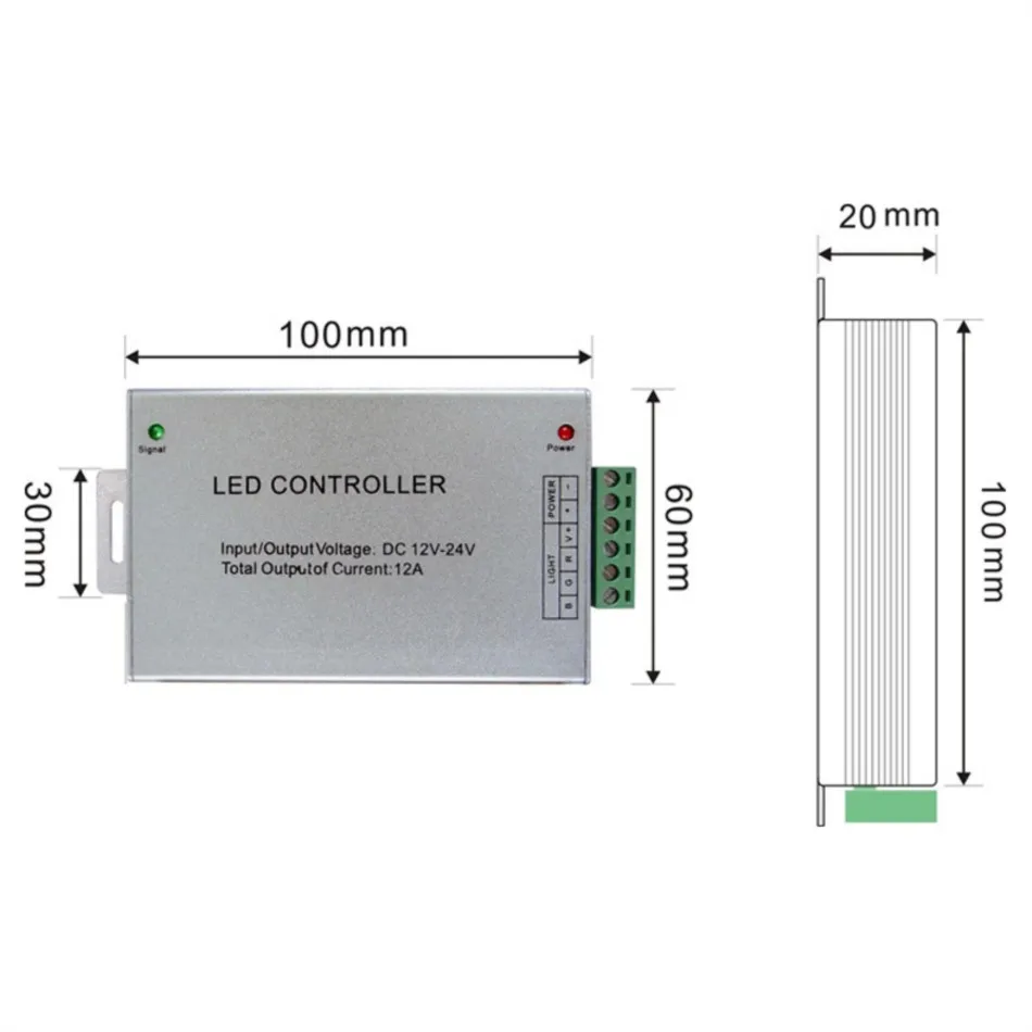 RGB Controller DC 12V 24V 12A 24A 30A Aluminum Case IR or RF Wireless Remote Dimmer for 5050 Colorful LED Strip Lights Dimming