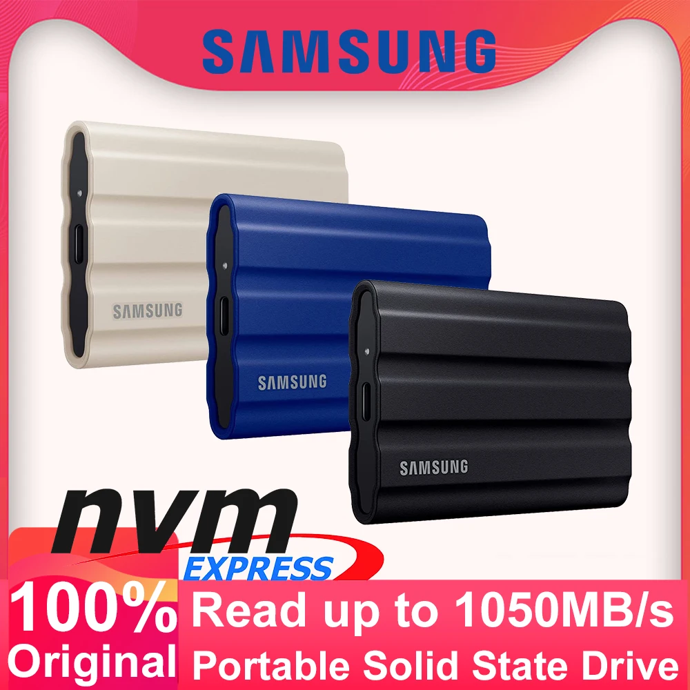 Samsung T7 Shield SSD 1 تيرا بايت 2 تيرا بايت قرص الحالة الصلبة الخارجي عالي السرعة محرك الأقراص الصلبة SSD USB 3.2 Gen2 لأجهزة الكمبيوتر المحمول المكتبية