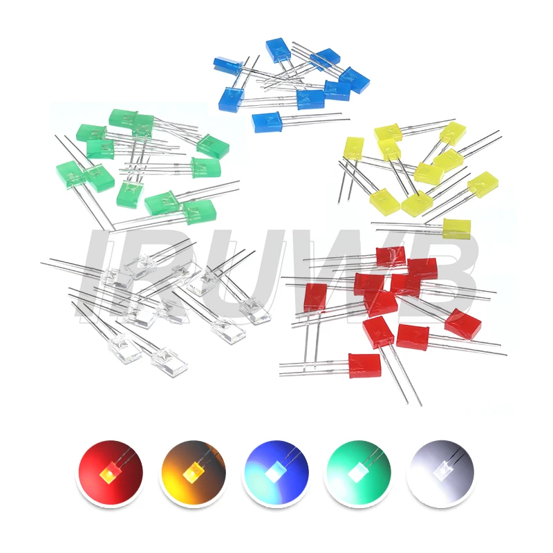 100PCS 2*5*7 Electronic DIY Kit 2X5X7 Square LED 257 Red Light-emitting diode White Yellow Red Green Blue