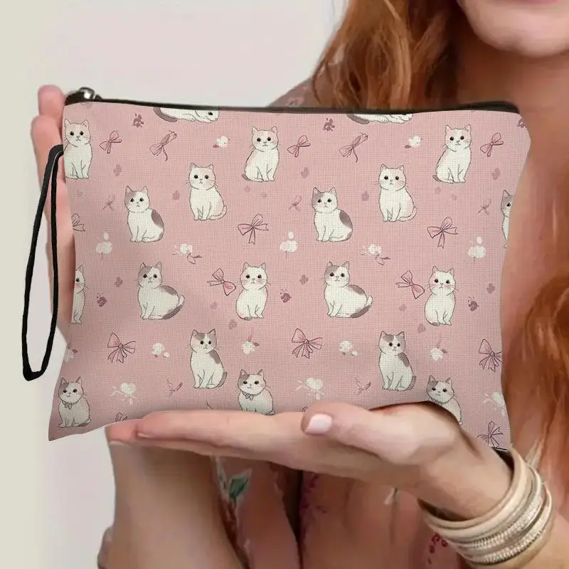 

1Pc Cartoon Cat Cosmetic Bag Cute Large Capacity Stationery Storage Bag Portable Travel Toiletry Pouch Multifunctional Handbags